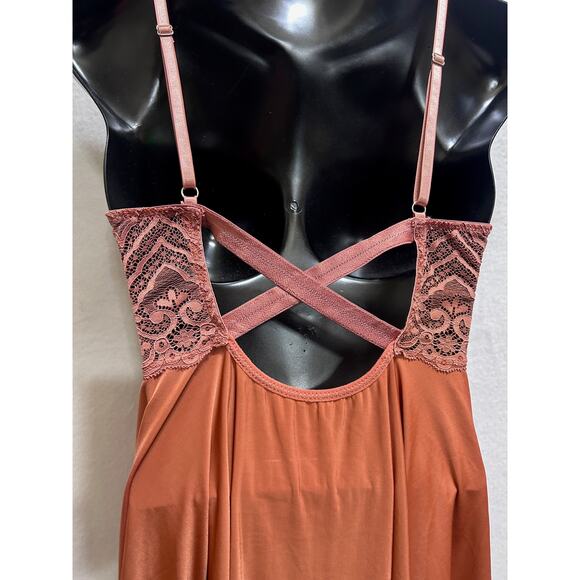 Ancona Lingerie L/XL Burnt Orange Lingerie Babydoll Dress Lace Coquette Feminine - Picture 5 of 8